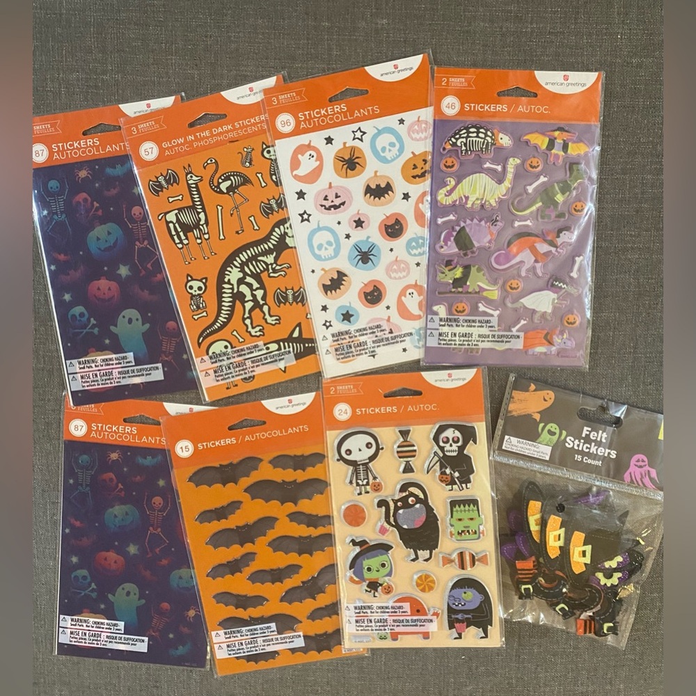Halloween Sticker Bundle – 8 Packs – Glow-in-the-Dark, Felt & More >350 Stickers